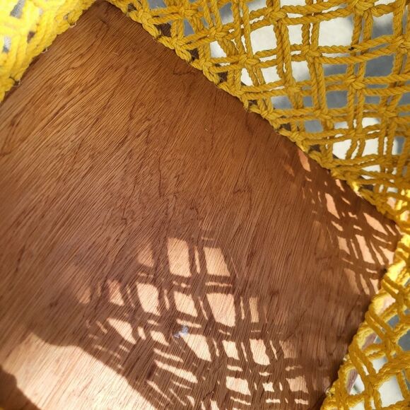 Small Macrame Crochet Cotton Yellow Plant Holder Chair Decor Earthy - Picture 9 of 10